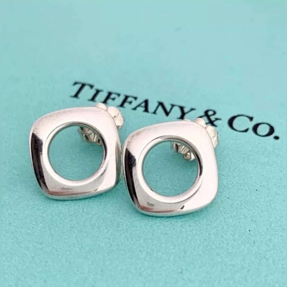 Tiffany & Co Elsa Peretti Sterling  Silver Cushion Stud Earrings - Picture 2 of 4